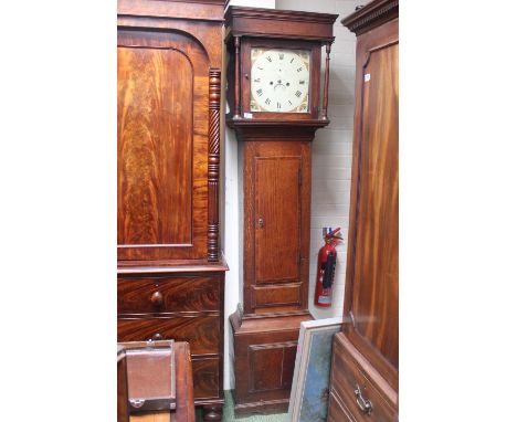 Early 19thC Longcase clock with painted roman numeral dial and Oak case 