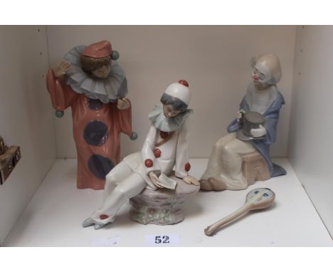 3 Nao Porcelain figures of Clowns 