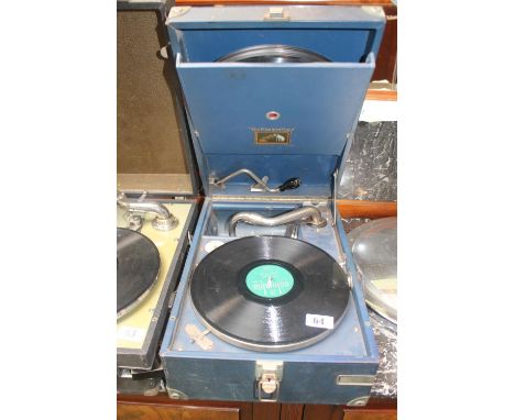 HMV Model 101 Portable Record Player in Blue case 