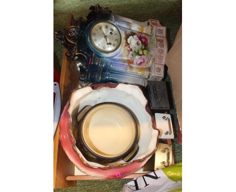 2 Boxes of assorted Glassware and Ceramics inc. Mantel clock, Jardinière etc 