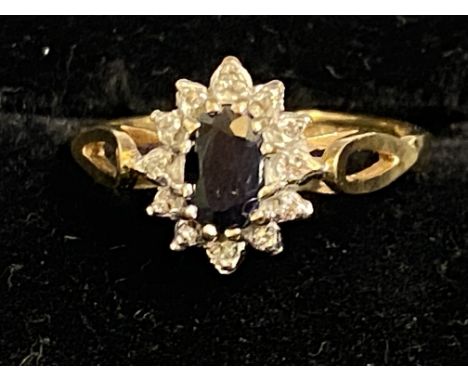 9ct gold ring set with sapphire &amp; diamonds Weight 1.7g Size K 