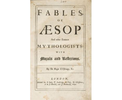 L'Estrange (Sir Roger) - Fables of Aesop and other eminent mythologists...  lacking engraved portrait frontispiece, with engr