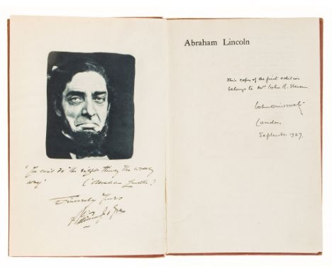 Drinkwater (John) - Abraham Lincoln, A Play,   first edition, signed and inscribed by the author     on half-title,     also 