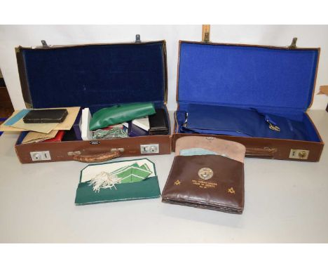 Masonic Interest - Two cases of various base metal and silver Masonic jewels, assorted ephemera, sash etc