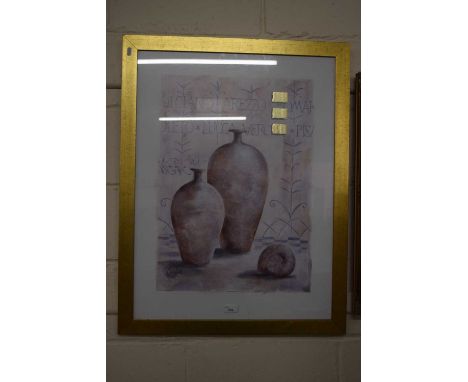 A contemporary coloured print of vases