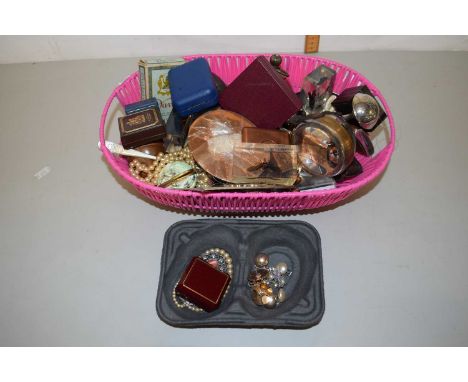 A box of various assorted costume jewellery, playing cards and other assorted collectables