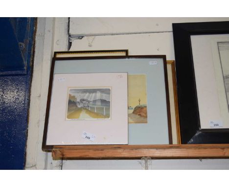 Mixed Lot: Comprising Barratt study of a coastal scene together with Bernard Green coloured print and two further prints vari