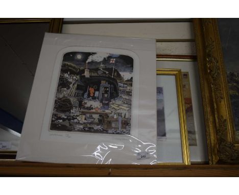 Graham Clarke, coloured print, Whelkhome, number 175 of 300, unframed together with three other prints by different artists (