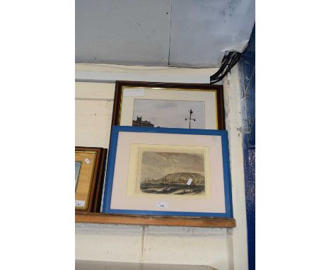 Photographic print of moored fishing boats together with a further coloured engraving of a marine scene (2)