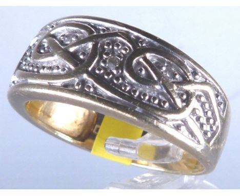 9ct gold gents diamond set Celtic ring, RRP £400, size U