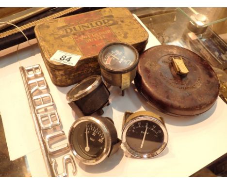 Smith and Lucas car gauges a Dunlop tyre repair kit and a 60ft tape measure 