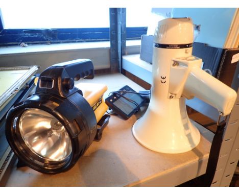 Megaphone sat nav and a torch 