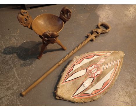 Kenyan shield stick and bowl on stand 