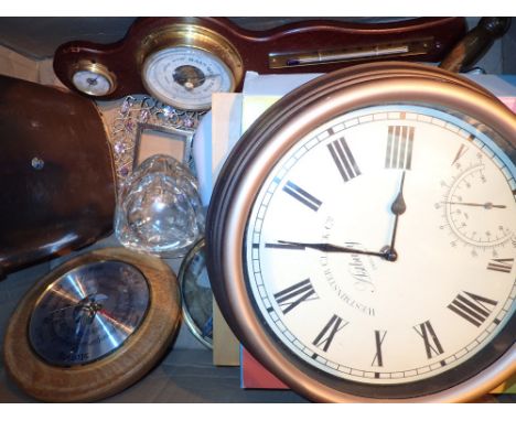 Box of mixed clocks with barometer etc 