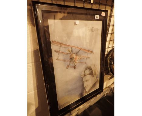 Large framed and glazed print of WWI flying aircraft Ricthofen 45 x 60 cm 