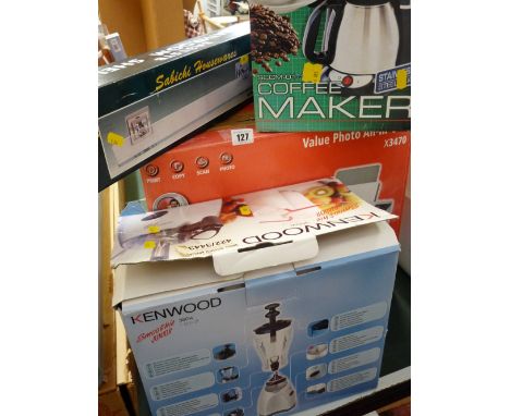 Schneider coffeemaker, Kenwood Smoothie Jnr, Sabichi bathroom shelf, Value Photo all-in-one printer E/T