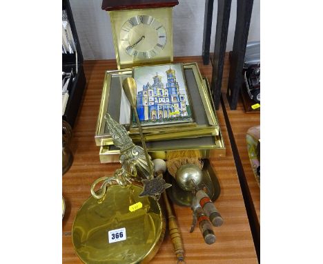 Brass gong, fireside sets, Fox &amp; Simpson German Mov't carriage clock