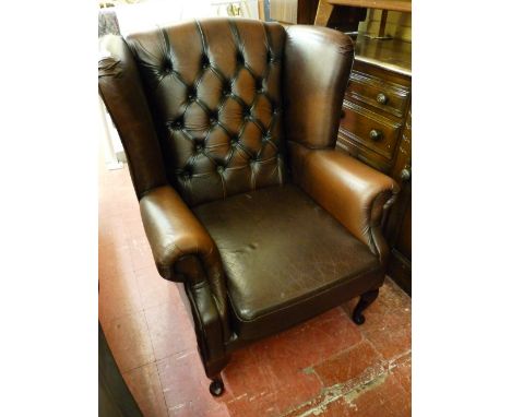 Faux leather button back wingback armchair