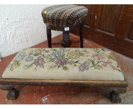 Rise and fall piano stool and a tapestry top long footstool
