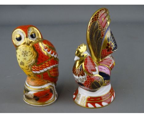 Two Royal Worcester Imari decorated figurines titled 'Tawny Owl' and 'Imari Cockerel' from the Connoisseur Collection