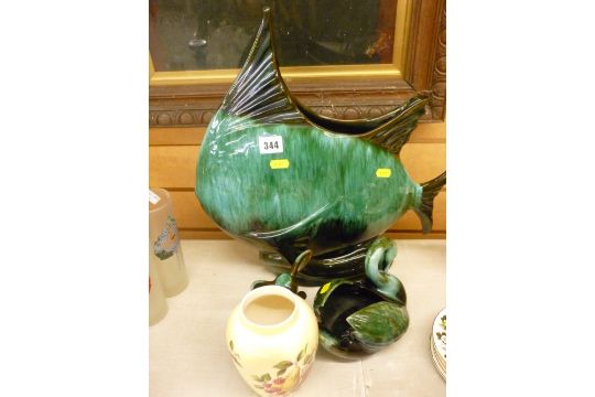 Large Heavy Fish Shaped Vase And Similar Pottery Items Including