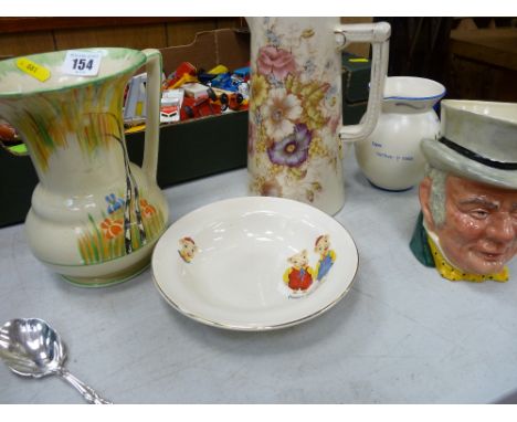 Pinky &amp; Perky child's bowl, Mr John Bull character jug and a Carltonware tourist jug from Betws-y-Coed