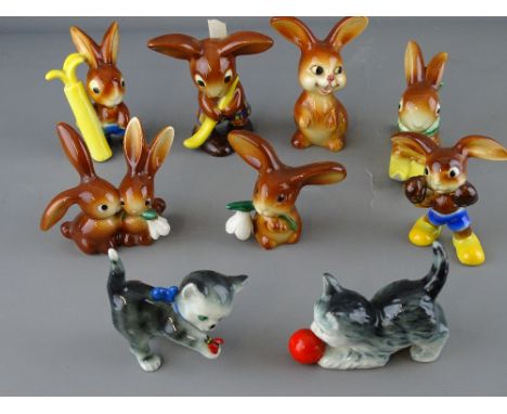 Collection of circa 1950's Goebel rabbit figurines and two kittens