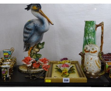 Tony Wood Studio owl teapot, Radford tall jug and a Capodimonte heron etc