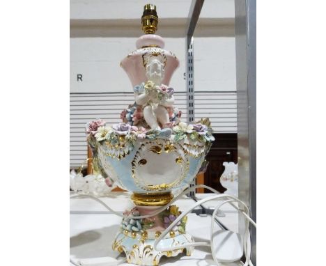 Table lamp, rococo style with ceramic decorations in relief and gilt detailing