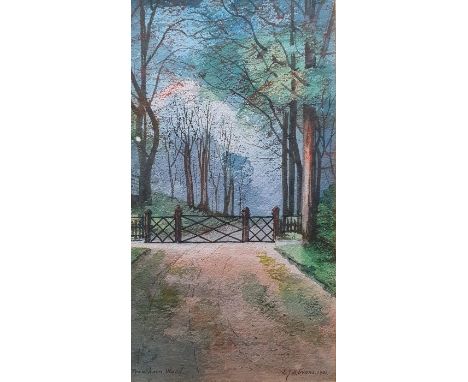 E.J.B. Evans
Watercolour
"Trentham Wood", woodland scene with path and gate, signed and dated 1901 lower right together with
