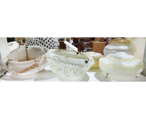 Four 1920's/30's opaque and decorated glass ceiling light shades&nbsp;(4)&nbsp;
