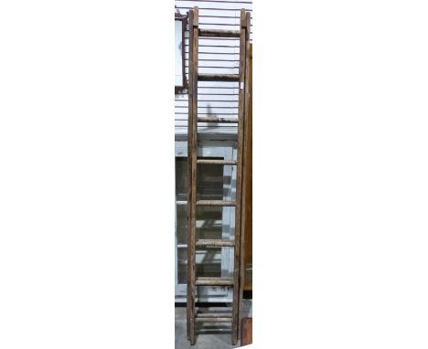 Pair of vintage wooden extending ladders

