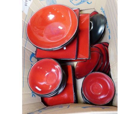 Pair of modern Chinese vases, a J Broadhurst ironstone Constable series teapot,&nbsp;dinner plates, side plates, a modern red