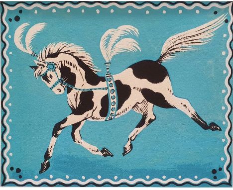 After Felicity Ashbee
Colour print
Piebald circus horse, together with

After Felicity Ashbee
Colour print
Orange circus hors