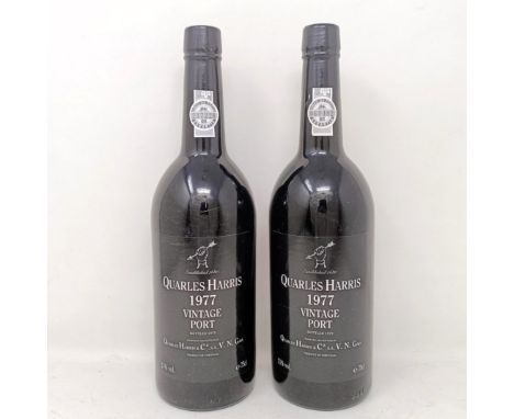 Two bottles of 1977 vintage port, Quarles Harris, bottled 1979 (2)  Provenance: From a West Country House, stored in a temper