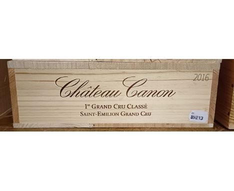 Six bottles of Chateau Canon, Saint-Emilion, 1er Grand Cru Classe, 2016 (6)  Provenance: From a West Country House, stored in