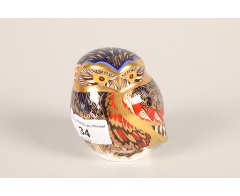 Royal Crown Derby Imari owl paperweight; with gold button; 7.5cm high 