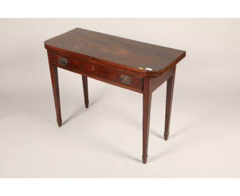 George III mahogany fold over card table with single drawer 