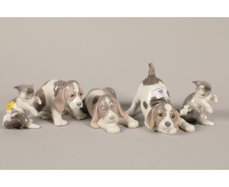 Five Lladro Puppy and Kitten figures 
