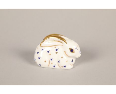 Royal Crown Derby Rabbit paperweight; with gold button; 7cm long