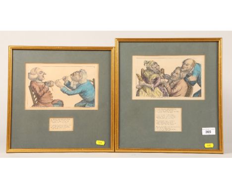 Set of four late 18th century comical/caricatures after Tim Bobbin book plates in frames