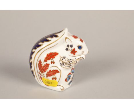Royal Crown Derby Squirrel paperweight; with gold button; 9cm high 