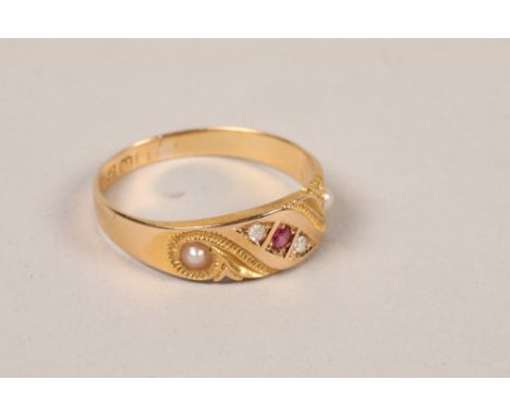 Ladies 18ct gold diamond and ruby ring; ring size M;&nbsp;gross weight 2.6g 