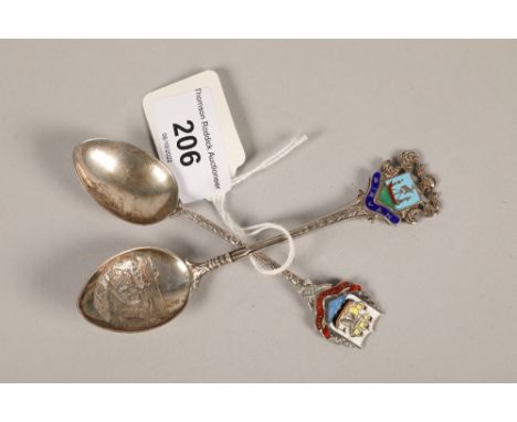 Two silver and enamel tea spoons 