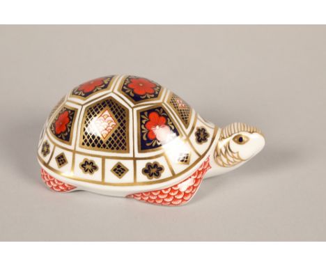 Royal Crown Derby Imaro tortoise paperweight; with gold button; 12cm long 