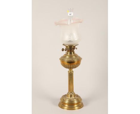 Brass Corinthian column oil lamp 