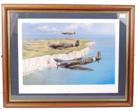 ' Dover Patrol ' by John Young  - beautiful limited edition print depicting 3x Spitfires flying over the white cliffs of dove