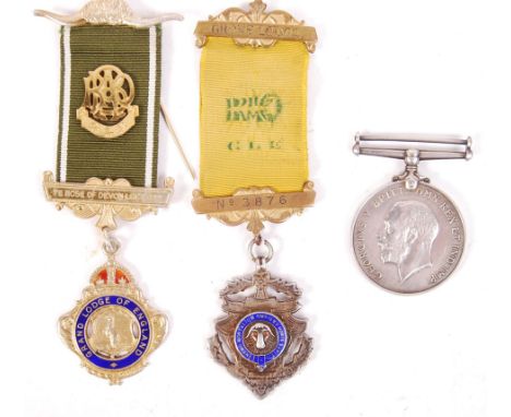 A WWI First World War and Masonic medal group to include; A 1914-1918 War Medal awarded to a 4879E sergeant A.R Blagdon Engin