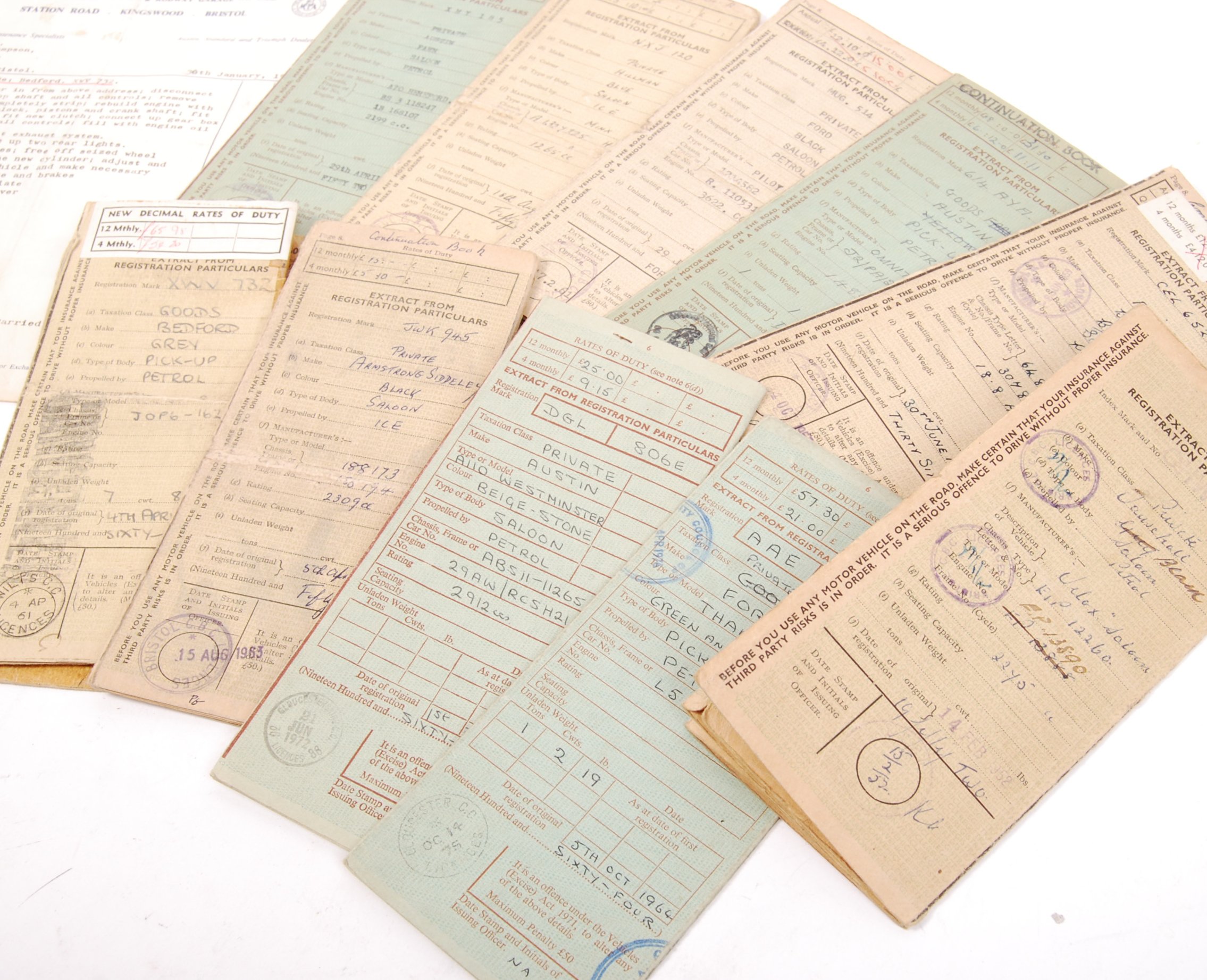 A collection of assorted 1940's to 1950's Vehicle Registration Books