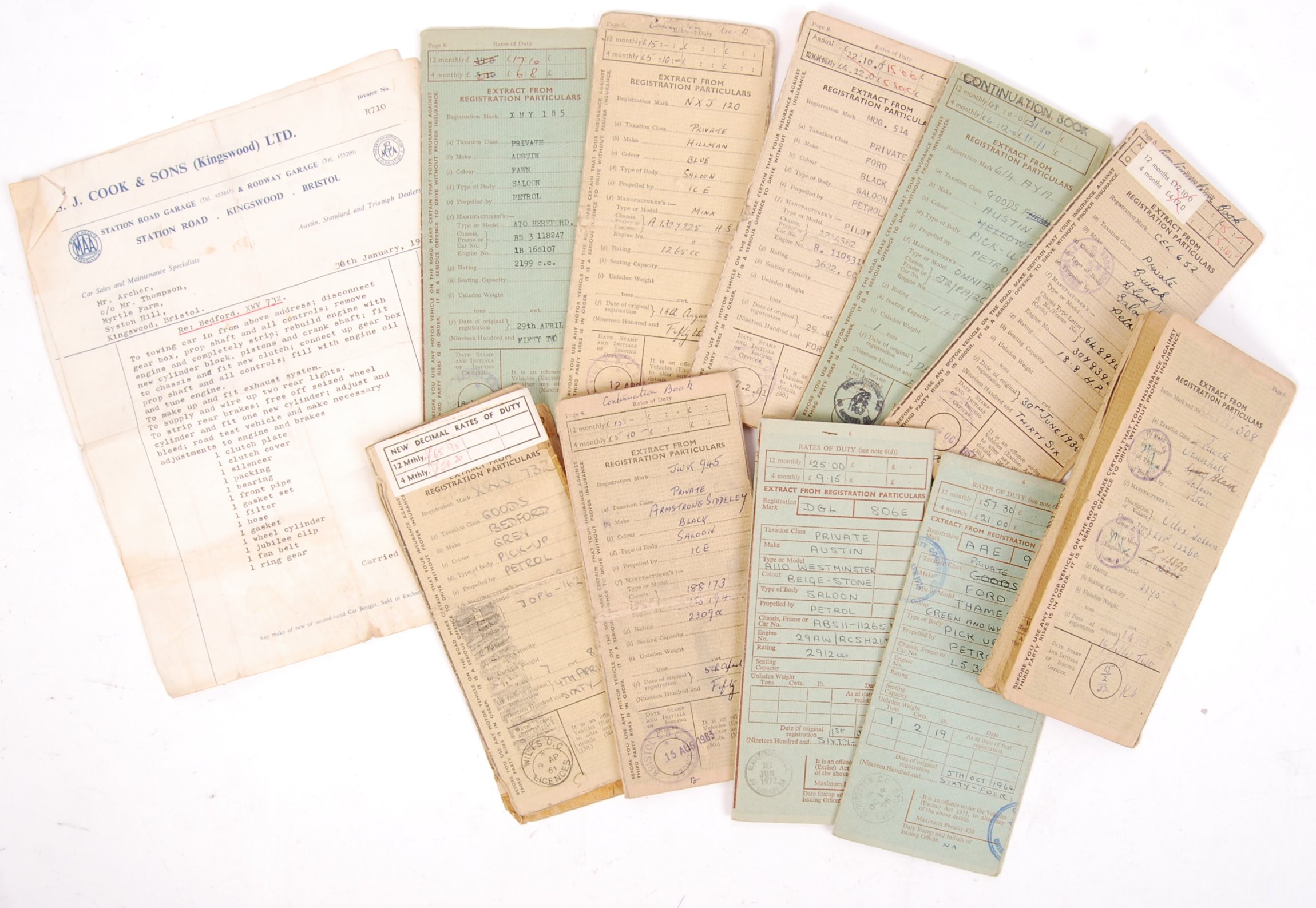 A collection of assorted 1940's to 1950's Vehicle Registration Books